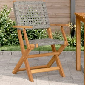 Καρέκλες Κήπου 2 τεμ. Γκρι Μασίφ Ξύλο Ακακίας &amp; Συνθ. Ρατάν - Γκρι