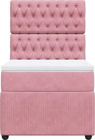 vidaXL Κρεβάτι Boxspring με Στρώμα Ροζ 90x200 εκ. Βελούδινο