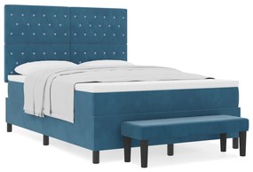 vidaXL Κρεβάτι Box Spring με Στρώμα & Πάγκο Σκούρο Μπλε 160x200 εκ. Βελούδο