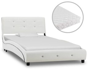 Κρεβάτι Λευκό 90 x 200 εκ. από Συνθετικό Δέρμα με Στρώμα