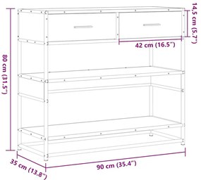 Τραπέζι Κονσόλα Sonoma Δρυς 90x35x80 εκ. Επεξεργασμένο Ξύλο - Καφέ