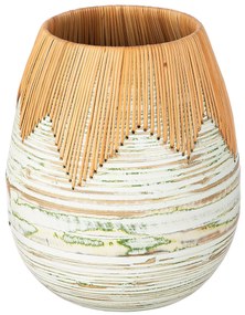 Βάζο Bulbous "Fortaleza" Bamboo Rattan Ecru Πράσινο PU H. 35 cm D. 30 cm