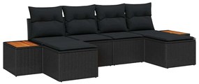 vidaXL Σετ Καναπέ Κήπου με μαξιλάρι 6 pcs Μαύρο Πολυ ράταν