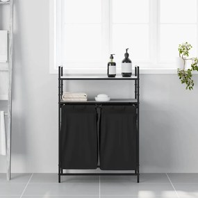 vidaXL Καλάθι Απλύτων με 2 Θέσεις και Ράφια, Γκρι Sonoma