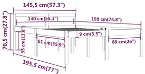 Κρεβάτι Ηλικιωμένων 140 x 190 εκ. Μασίφ Ξύλο Πεύκου - Καφέ