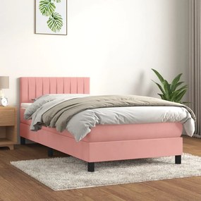 Κρεβάτι Boxspring με Στρώμα Ροζ 90x200 εκ. Βελούδινο