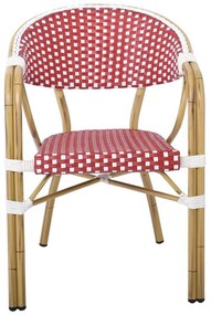 VEGERA Πολυθρόνα Dining Αλουμίνιο Φυσικό, Wicker Άσπρο - Κόκκινο, Στοιβαζόμενη