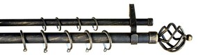 Κουρτινόξυλο Διπλό Επεκτεινόμενο 120-210cm Με Άκρα Grace Black-Gold 450122