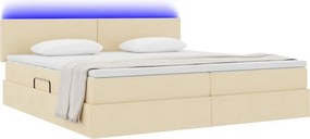 vidaXL LED Κρεβάτι αποθήκευσης με στρώμα Κρέμ 200 x 200 cm Ύφασμα