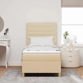 vidaXL Κρεβάτι με ελατήρια με κεφαλάρι Κρεμ 100 x 200 cm ύφασμα