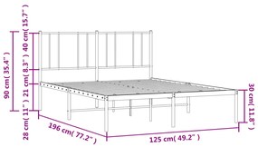 Πλαίσιο Κρεβατιού με Κεφαλάρι Μαύρο 120 x 190 εκ. Μεταλλικό - Μαύρο