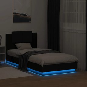 vidaXL Πλαίσιο Κρεβατιού με Κεφαλάρι &amp; λυχνίες LED Μαύρο 75 x 190 εκ.