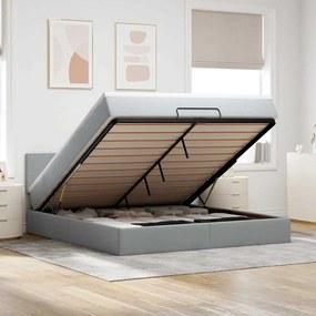 vidaXL Οθωμανικό κρεβάτι με στρώμα&amp;LEDs Ανοιχτό γκρι 160x200cm Ύφασμα