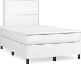 vidaXL Κρεβάτι Boxspring με Στρώμα Λευκό 120x200εκ.από Συνθετικό Δέρμα