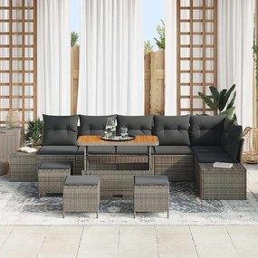 vidaXL Σετ Καναπέ Κήπου με μαξιλάρι 10 pcs Γκρι Πολυ ράταν