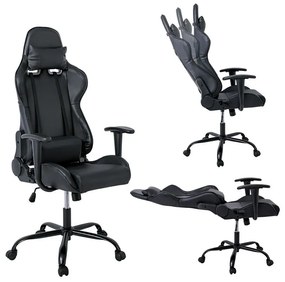BF8350 Gaming Πολυθρόνα Γραφείου, Ανάκλιση Πλάτης έως 90°, Pu Μαύρο 69x69x126/136cm ΕΟ578