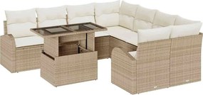 vidaXL Σετ Καναπέ Κήπου με μαξιλάρι με μαξιλάρι 9 pcs Μπεζ Πολυ Ρατάν