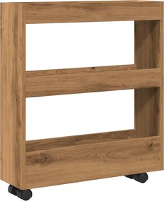 vidaXL Τρόλεϊ Αποθήκευσης Στενό 3 Επιπέδων Αρτισιανή Δρυς Επεξ. Ξύλο