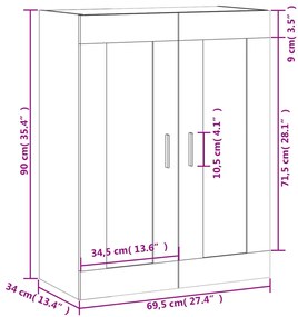 Ντουλάπι Τοίχου Μαύρο 69,5 x 34 x 90 εκ. από Επεξεργασμένο Ξύλο - Μαύρο