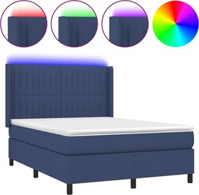 vidaXL Κρεβάτι Boxspring με Στρώμα &amp; LED Μπλε 140x190 εκ. Υφασμάτινο