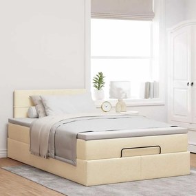 vidaXL Οθωμανικό κρεβάτι με στρώμα &amp; LEDs Cream 120x200cm ύφασμα