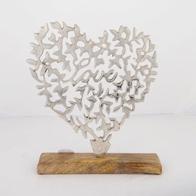Επιτραπέζιο Διακοσμητικό Καρδιά 752-28553 27x5x32cm Natural-Silver Estheti Home Metal,Wood