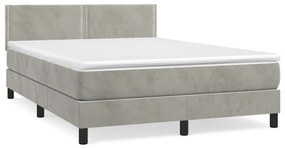 Κρεβάτι Boxspring με Στρώμα Ανοιχτό Γκρι 140x200 εκ. Βελούδινο - Γκρι