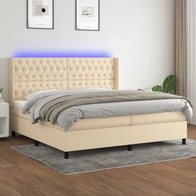 vidaXL Κρεβάτι Boxspring με Στρώμα &amp; LED Κρεμ 200x200 εκ. Υφασμάτινο