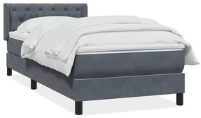 Κρεβάτι Boxspring με Στρώμα Σκούρο Γκρι 80x220 εκ. Βελούδινο - Γκρι