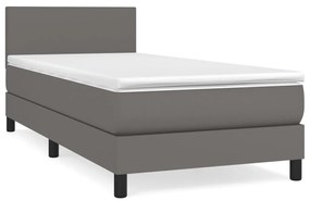 vidaXL Κρεβάτι Boxspring με Στρώμα Γκρι 100x200εκ. από Συνθετικό Δέρμα