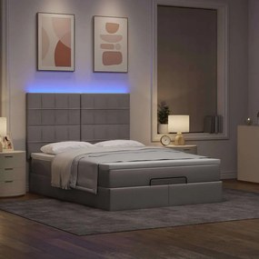 vidaXL Οθωμανικό κρεβάτι με στρώμα & LEDs Taupe 140x200 cm Ύφασμα