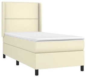 vidaXL Κρεβάτι Boxspring με Στρώμα & LED Κρεμ 100x200 εκ. Συνθ. Δέρμα