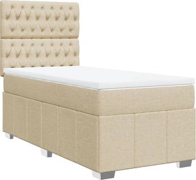 vidaXL Κρεβάτι Boxspring με Στρώμα Κρεμ 100 x 200 εκ. Υφασμάτινο