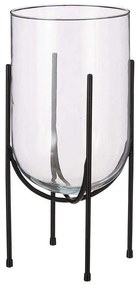 Βάζο Γυάλινο Σε Μεταλλική Βάση 02.1109789 21,5x40cm Clear-Black Metal, Glass