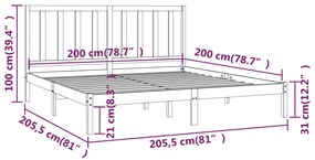 vidaXL Πλαίσιο Κρεβατιού Μαύρο 200 x 200 εκ. από Μασίφ Ξύλο Πεύκου