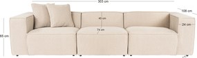 Τριθέσιος Καναπές Lora - Χρώμα Peach - 303x108x65εκ
