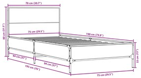 ΠΛΑΙΣΙΟ ΚΡΕΒΑΤΙΟΥ ΓΚΡΙ SONOMA 75X190 ΕΚ. ΕΠΕΞ. ΞΥΛΟ &amp; ΜΕΤΑΛΛΟ 845560