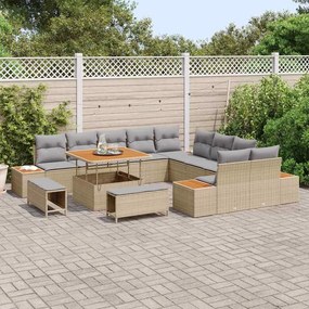 vidaXL Σετ Καναπέ Κήπου με μαξιλάρι 13 pcs Μπεζ Πολυ ράταν