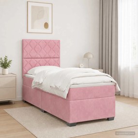 vidaXL Κρεβάτι box spring με στρώμα Ροζ 90 x 200 cm Βελούδο