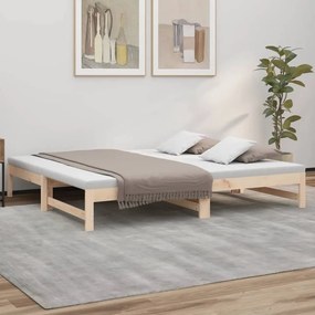 Καναπές Κρεβάτι Συρόμενος 2x(75x190) εκ. Μασίφ Ξύλο Πεύκου - Καφέ