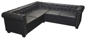 vidaXL Γωνιακός Καναπές Chesterfield 5 Θέσεων Μαύρος από Συνθετικό Δέρμα