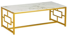 Τραπέζι σαλονιού Eccento χρυσό-επιφάνεια λευκό μαρμάρου 8mm 120x60x44εκ Υλικό: METAL-TEMBERED GLASS 8mm 029-000222