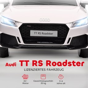 HOMCOM Παιδικό ηλεκτρικό αυτοκίνητο, Audi TT RS Roadster, 3 km/h, Τηλεχειριστήριο, LED, USB, Λευκό