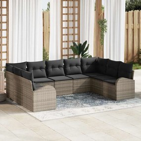 vidaXL Σετ Καναπέ με μαξιλάρι 9 pcs Γκρι Πολυ Ρατάν