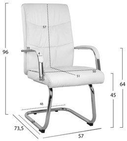 Πολυθρόνα συνεδρίου Jacob λευκό PU με βάση χρωμίου 57x73,5x96Υ εκ. 2αδα