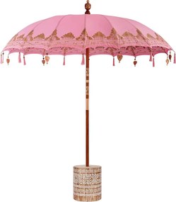vidaXL Μπαλινέζικη ομπρέλα με βάση Ροζ Ø 210-220 cm