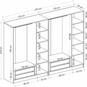Εξαφυλλη Ντουλαπα Λευκο/Μαυρο KALEO 52x270x210