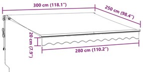 Τέντα Πτυσσόμενη Αυτόματη με LED Ανθρακί / Λευκή 300 x 250 εκ. - Ανθρακί