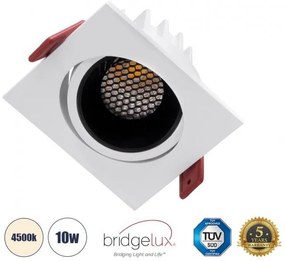 Χωνευτό Σποτ Downlight LED TrimLess 10W Κινούμενο-Λευκό-Μαύρο 4500K LEO-SQ 60288 Globostar 60288 Μαύρο