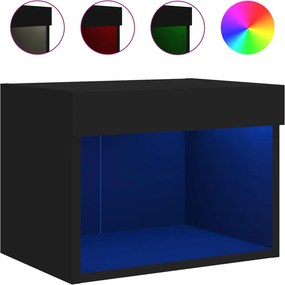 vidaXL Κομοδίνο Επιτοίχιο με Φώτα LED Μαύρο